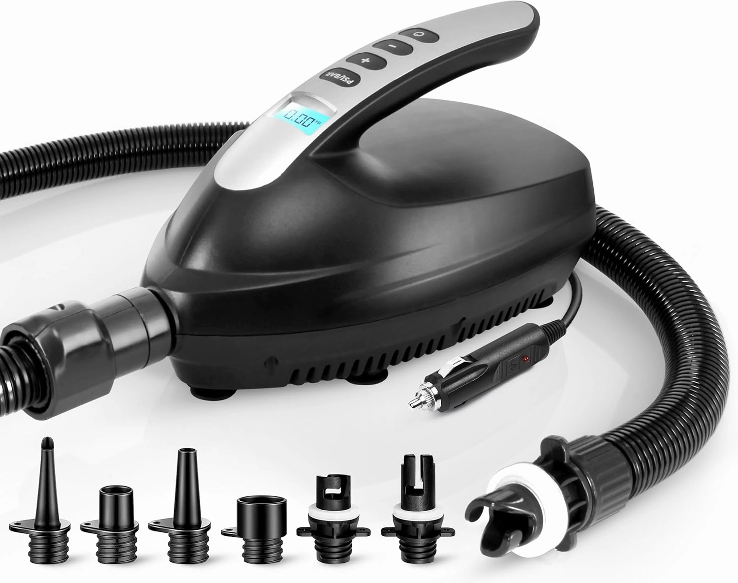 Serene Life Digital Electric Air Pump Compressor - 110W 12 Volt Quick Air Inflator w/LCD, 0-16 Adjustable PSI - for Water Sport Inflatable SUP Stand Up Paddle Board - SereneLife SLPUMP20.5