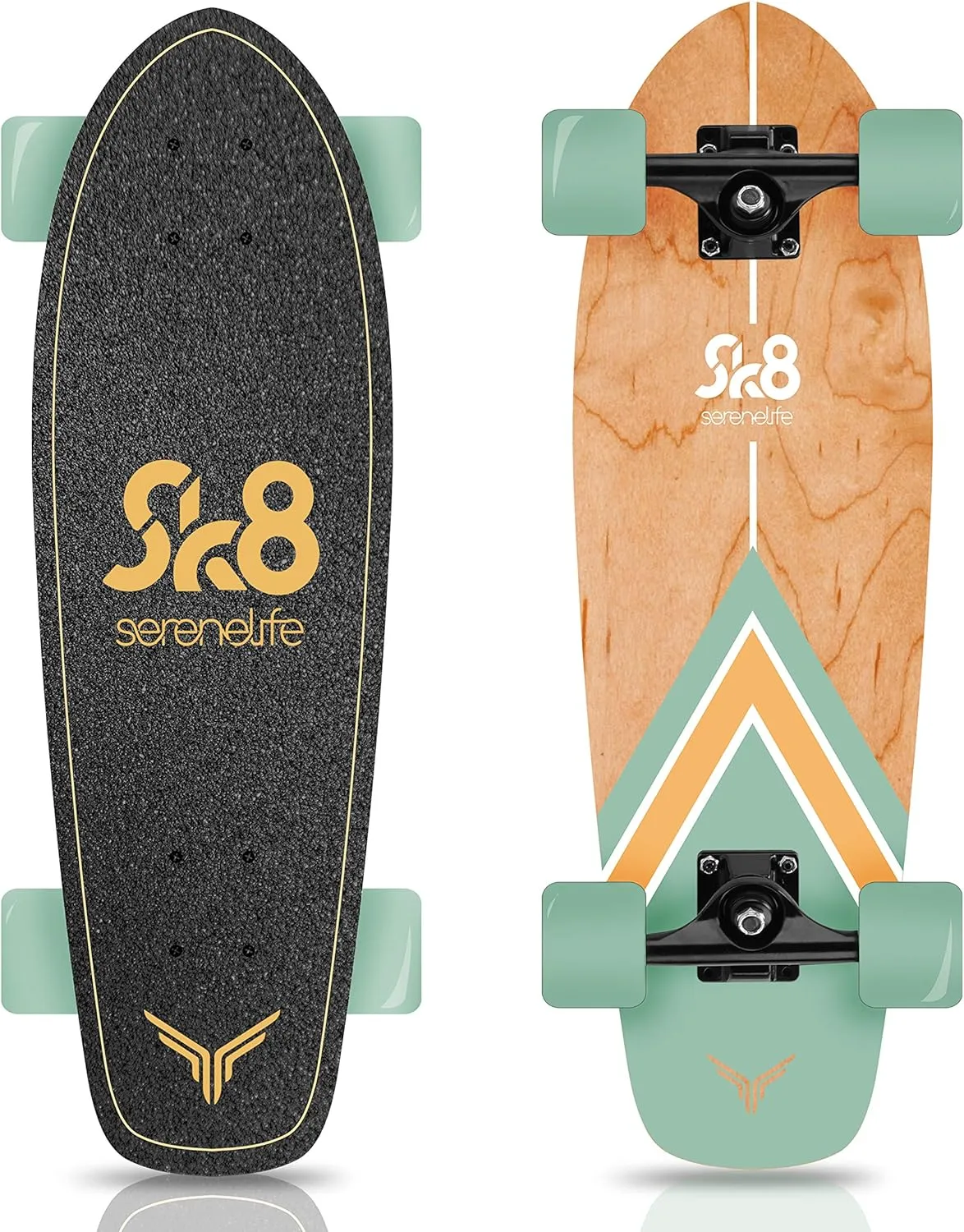 SereneLife Complete Standard Skateboard Mini Cruiser - 6 Ply Canadian & Bamboo Maple Deck Complete Double Kick Skate Board W/ 5" Aluminum Trucks - for Kids, Teens, Adults