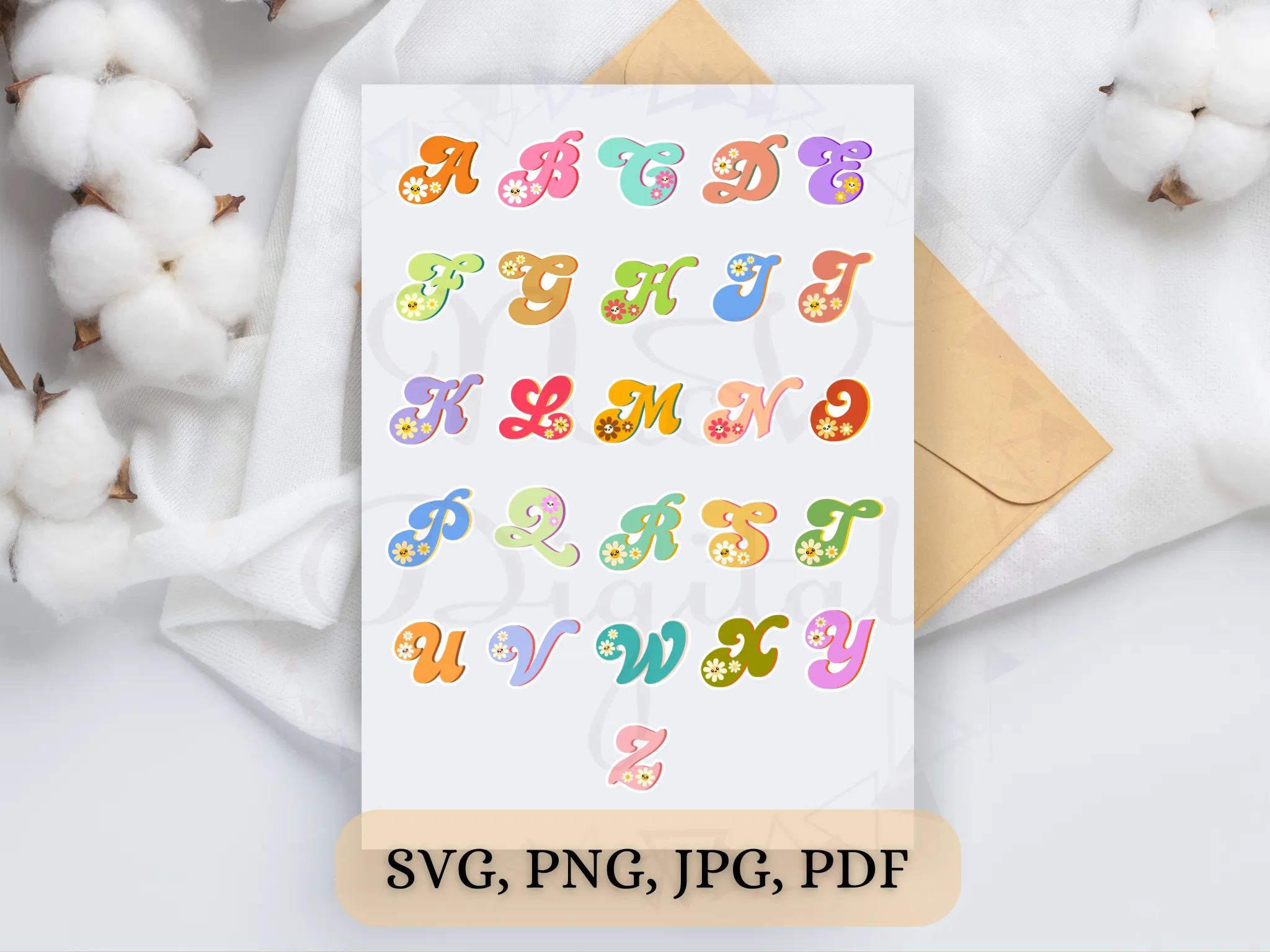 Set of 36 Groovy Letters and Numbers Png