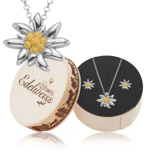 Set of Edelweiss Necklace and Earrings in shiny Bicolor Sterling Silver
