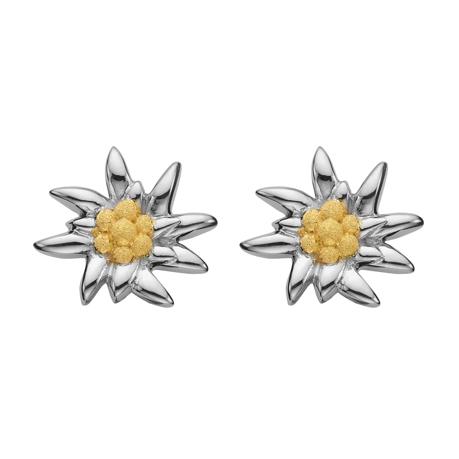 Set of Edelweiss Necklace and Earrings in shiny Bicolor Sterling Silver
