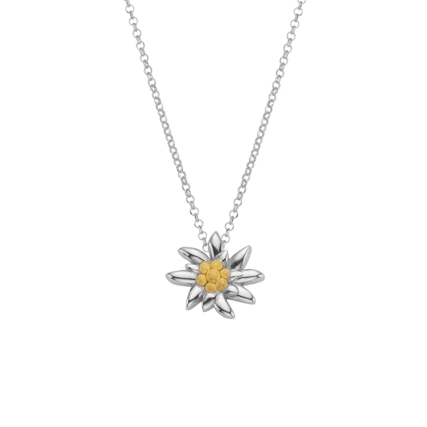 Set of Edelweiss Necklace and Earrings in shiny Bicolor Sterling Silver