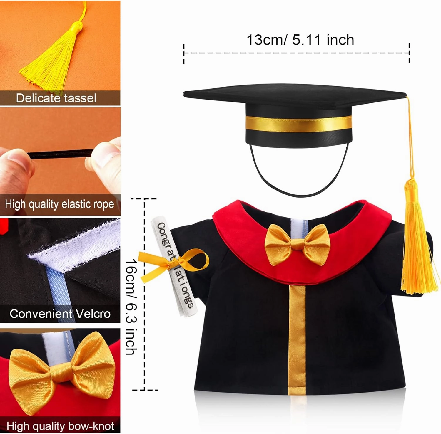 Set of 1 Graduation Teddy Bear Clothes Cap & Gow Outfit Fits Make Your Own Most 8" - 13" Bear Plush Stuffed Animal Outfit Pet Dog Doll Cap and Gown Build a Bear Clothes(Graduation A, Fit 8"-13")