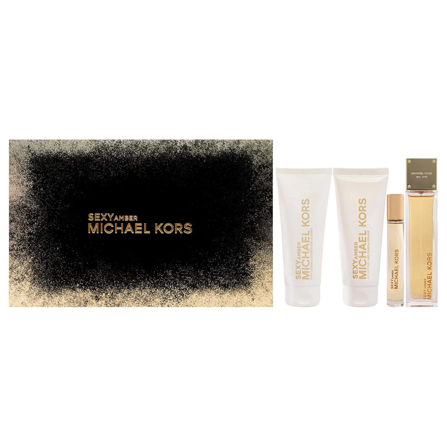 Sexy Amber by Michael Kors for Women - 4 Pc Gift Set 3.4oz EDP Spray, 0.33oz EDP Spray 3.4oz Body Lotion, 3.4oz Shower Gel