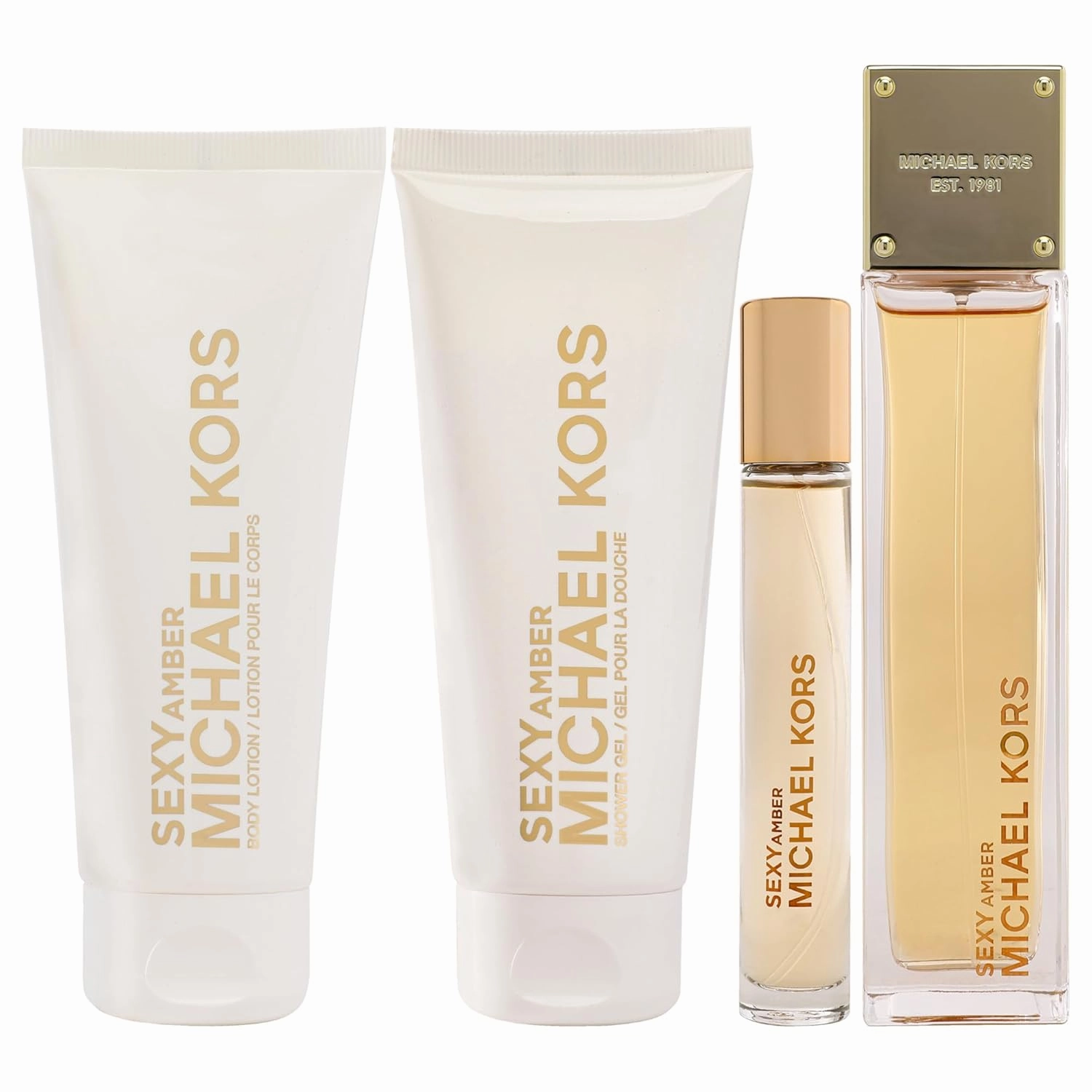 Sexy Amber by Michael Kors for Women - 4 Pc Gift Set 3.4oz EDP Spray, 0.33oz EDP Spray 3.4oz Body Lotion, 3.4oz Shower Gel
