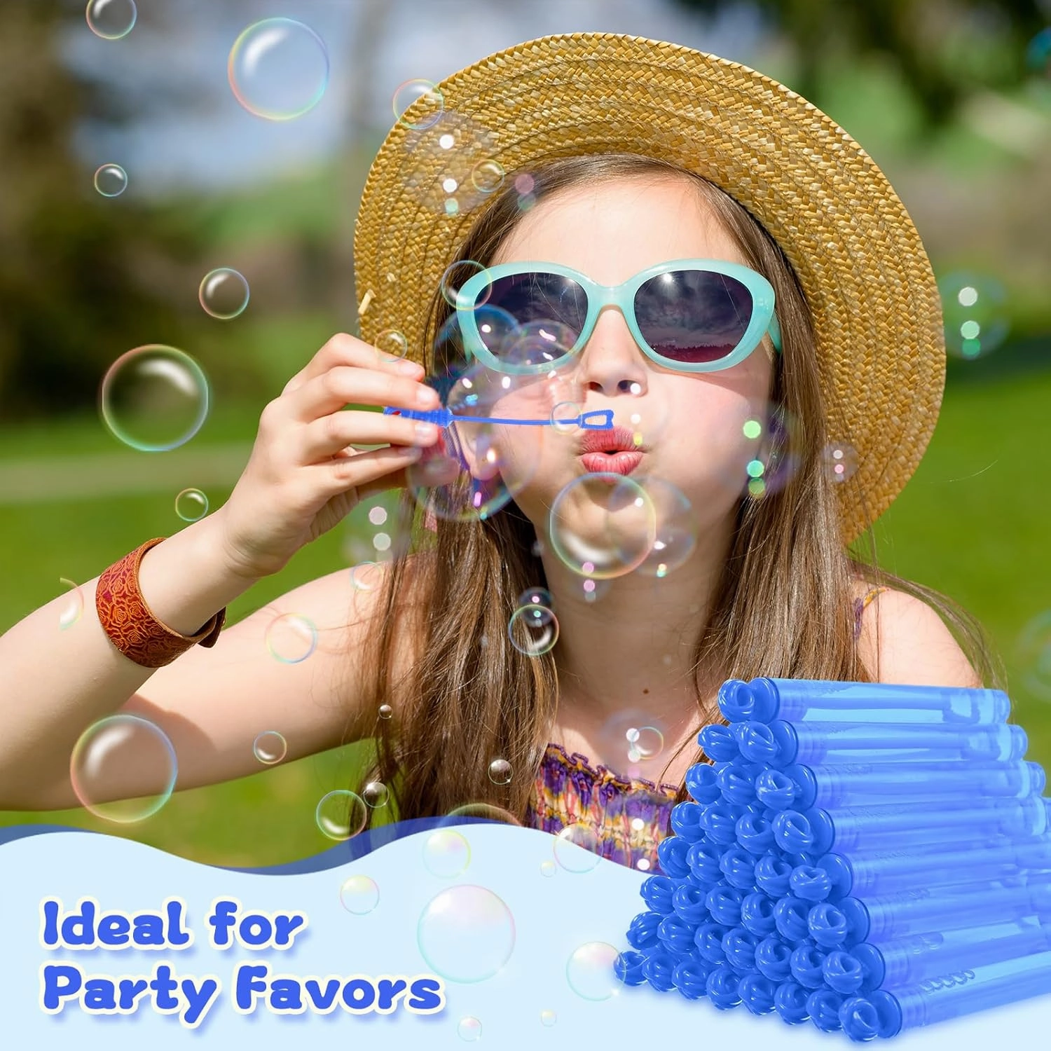 Shappy 100 Pcs Mini Bubble Wands Bubbl Party Favors Kids Rose Bubble Wands Bulk for Summer Outdoor Party Bath Time Wedding Graduation Gifts Toys Goodie Bag Stuffer for Child Girls Boys(Blue)