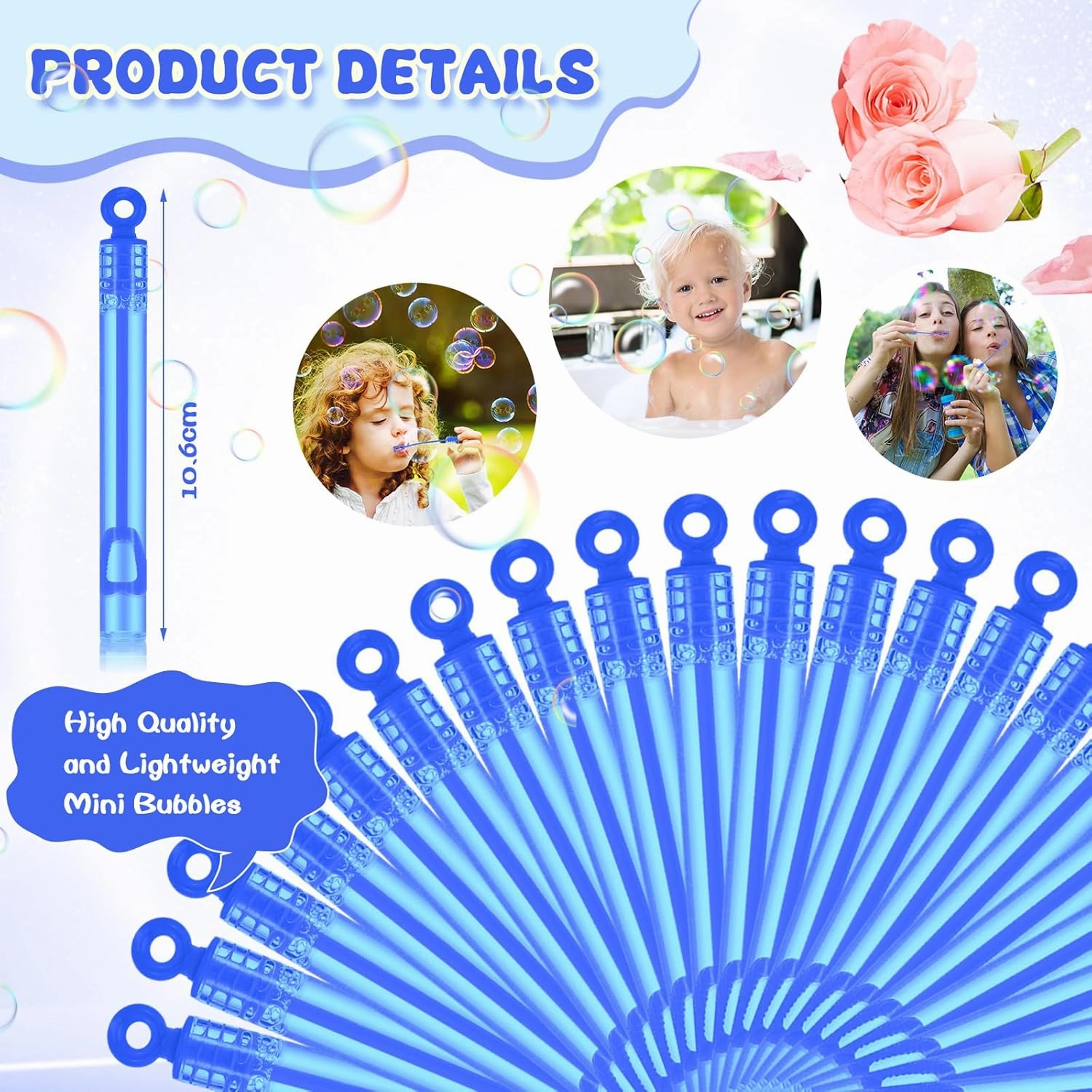 Shappy 100 Pcs Mini Bubble Wands Bubbl Party Favors Kids Rose Bubble Wands Bulk for Summer Outdoor Party Bath Time Wedding Graduation Gifts Toys Goodie Bag Stuffer for Child Girls Boys(Blue)