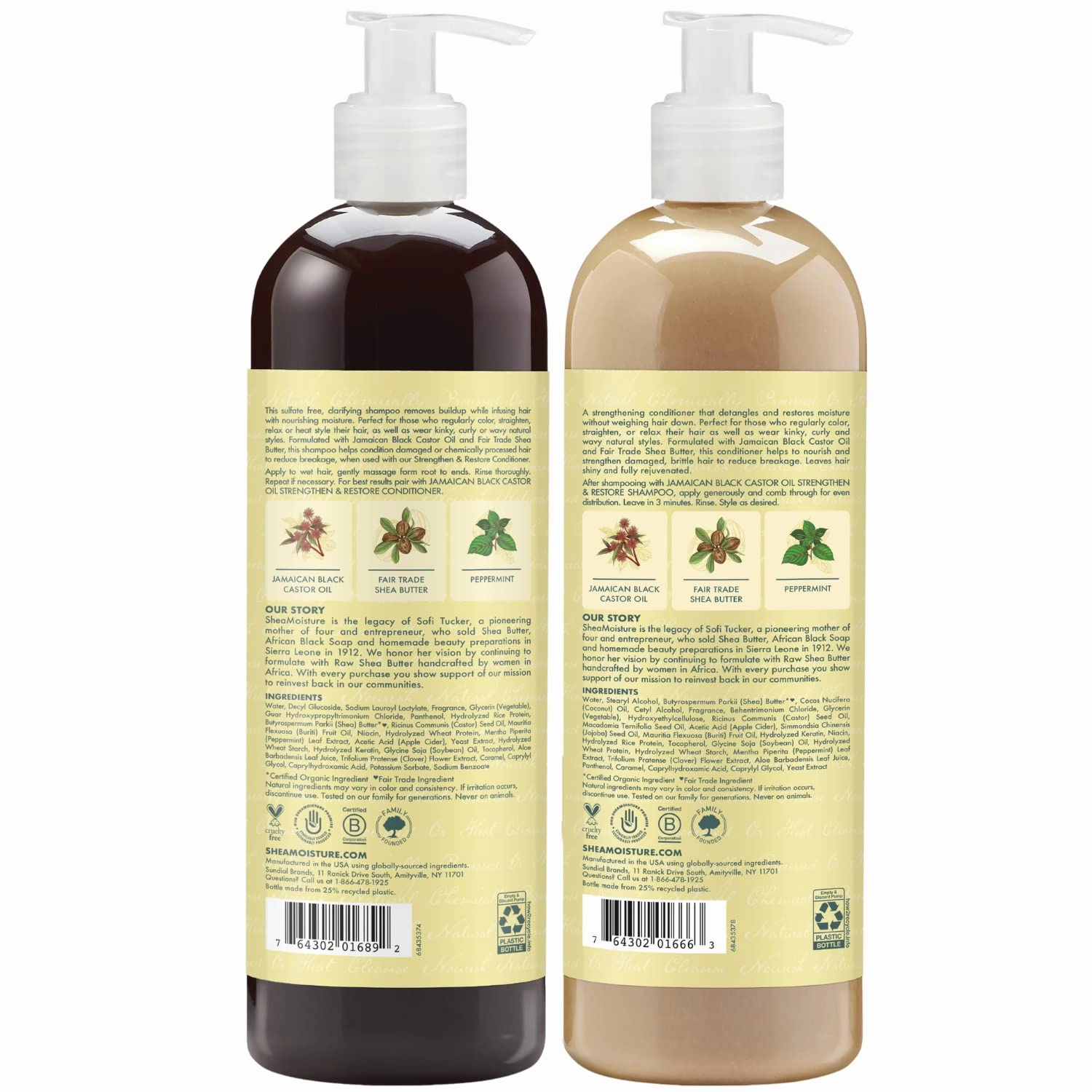 Shea Moisture Jamaican Black Castor Oil Curly Hair Set with Shea Butter - Strengthening Shampoo, Conditioner, and Growth Treatment for Healthy Hair (24 Fl Oz Each)