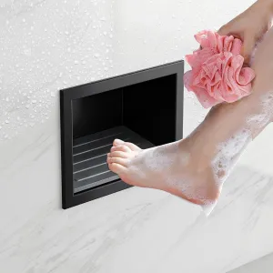 Shower Foot Rest for Shaving Legs, 304 Stainless Steel Footrest Niche with Shaving Holder, Recessed Shower Niche for Shaving Legs, Matte Black