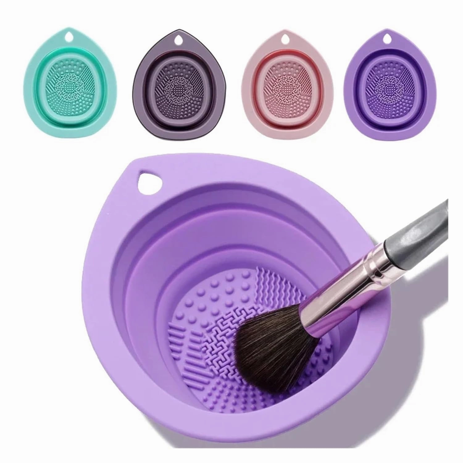 Silicone Makeup Brush Cleaner Foldable Cosmetic Brush Cleaning Bowl Powder Puff Beauty Sponge Washing Mat Brushes Scrubber Pad(Dark purple)