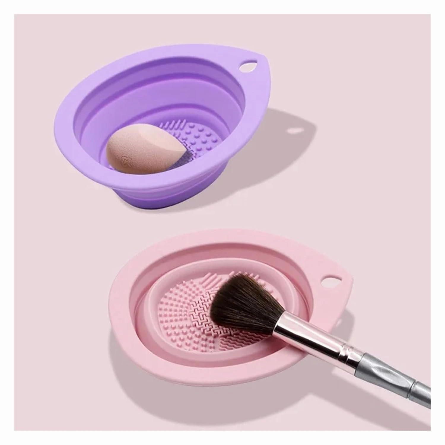 Silicone Makeup Brush Cleaner Foldable Cosmetic Brush Cleaning Bowl Powder Puff Beauty Sponge Washing Mat Brushes Scrubber Pad(Dark purple)