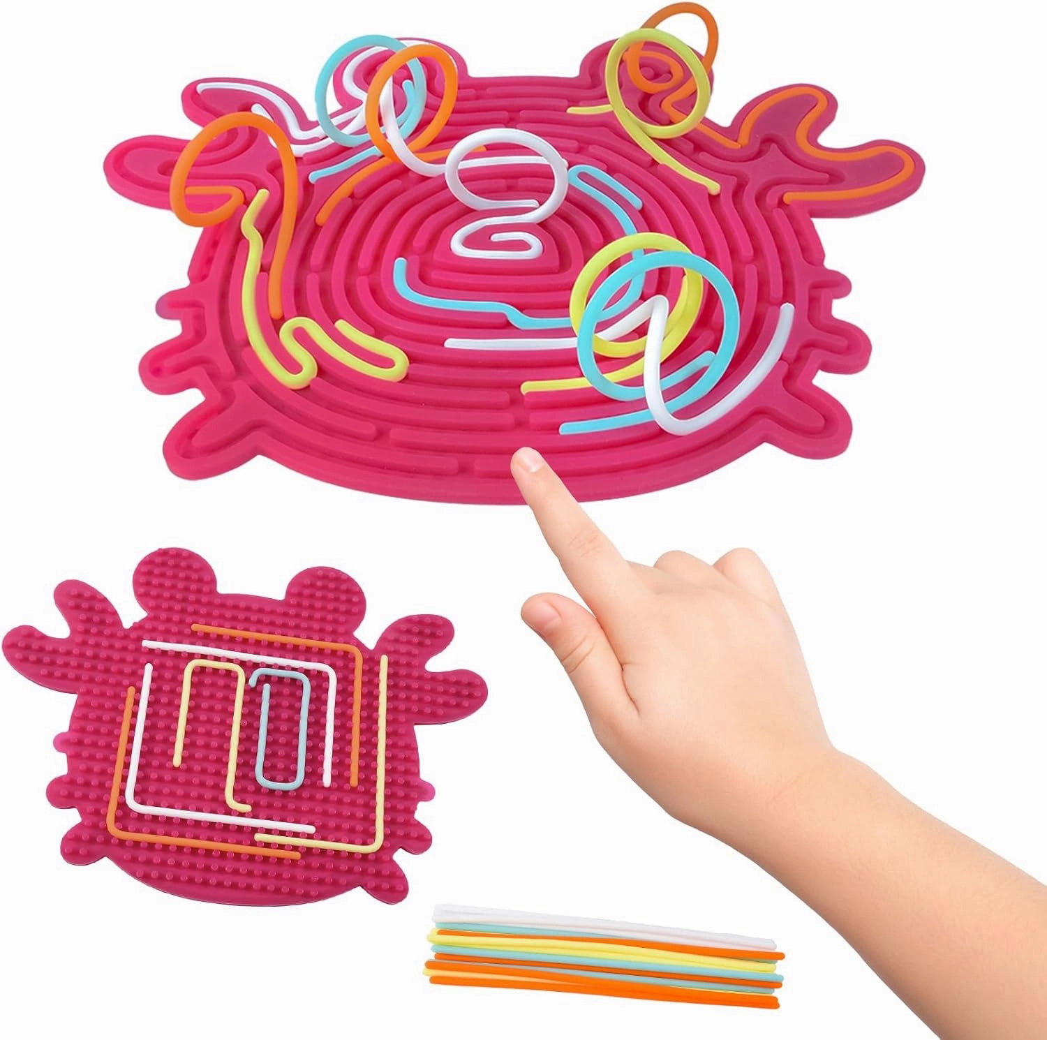 Silicone Sensory Activity Board for Kids, 2in1 Double-Sided Design for Autism Sensory Fidget Toy, Portable & Calming, for Toddlers & Adults, Magenta