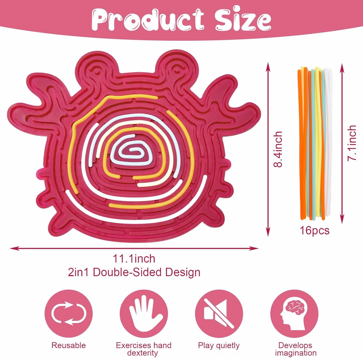 Silicone Sensory Activity Board for Kids, 2in1 Double-Sided Design for Autism Sensory Fidget Toy, Portable & Calming, for Toddlers & Adults, Magenta