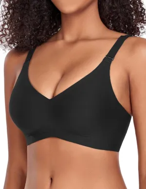 Silky Bras for Women No Underwire V Neck Bralettes for Women Cloud Feel Everyday T Shirt Bra with Extender