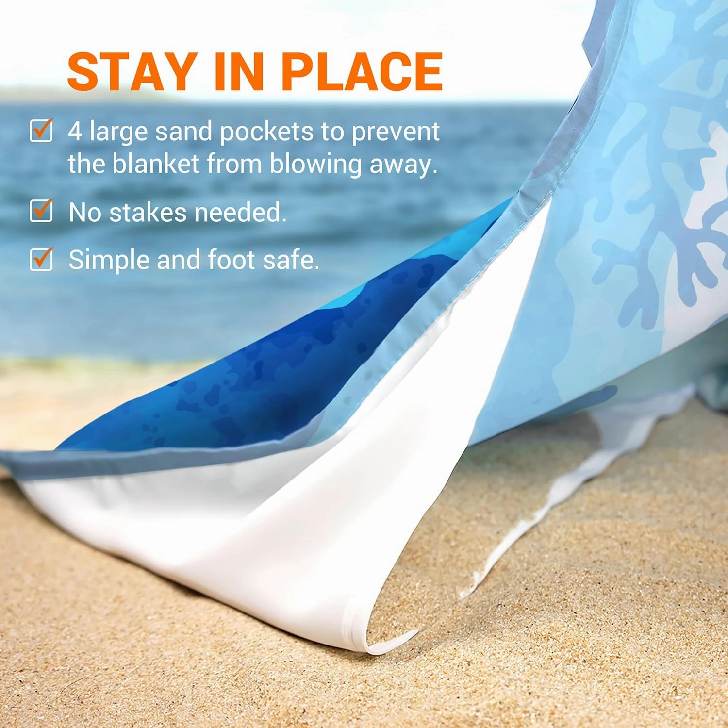 Silky Soft 108"x84" Sand Proof Beach Blanket Sand Proof Mat with Corner Pockets and Fashion Mesh Bag for Beach Party, Travel, Camping and Outdoor Music Festival, Blue Turtle and Coral