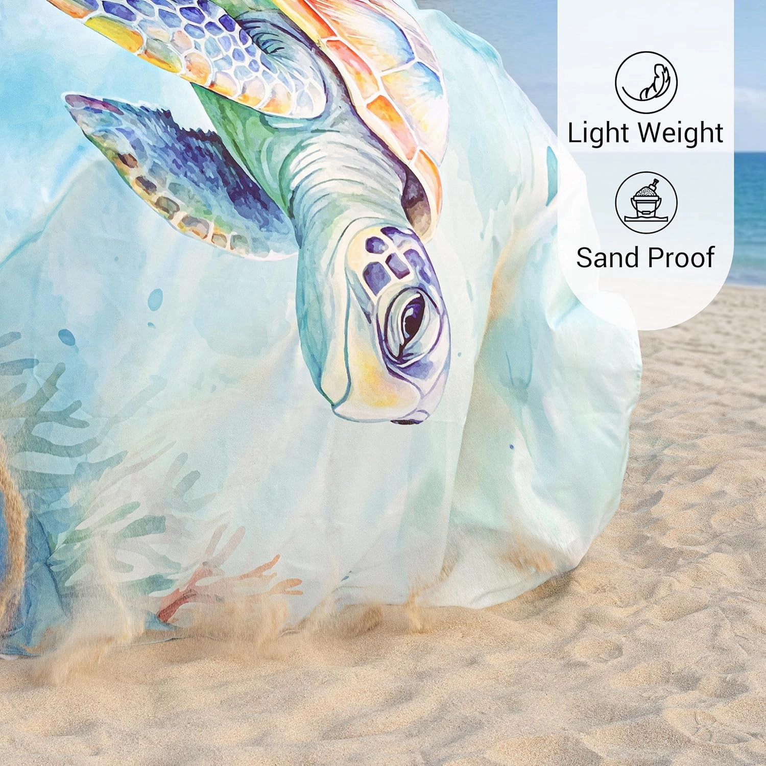 Silky Soft 108"x84" Sand Proof Beach Blanket Sand Proof Mat with Corner Pockets and Fashion Mesh Bag for Beach Party, Travel, Camping and Outdoor Music Festival, Vibrant Turtle and Coral