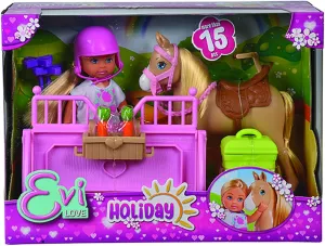 Simba Evi Holiday Horse Doll Set, 6-inch Height, Multicolor - Includes Riding Outfit, Horse, Obstacles, Grooming Place and Accessories, for Girls, Birthday Gift, Collection