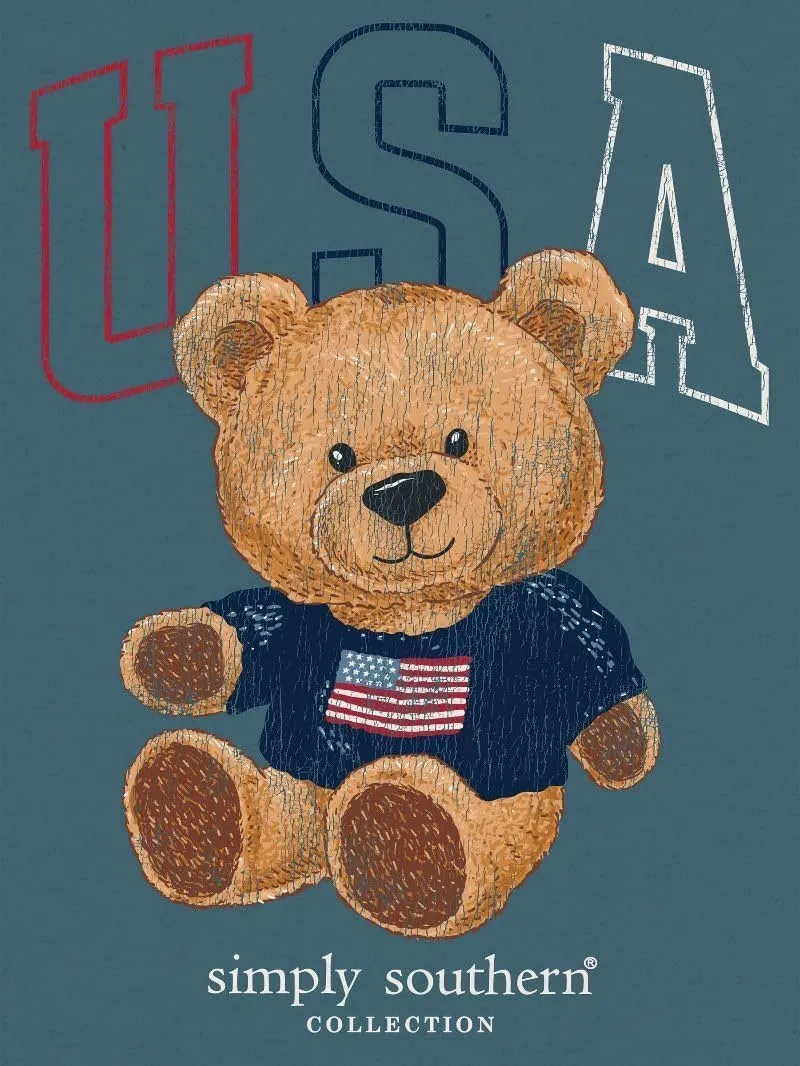 Simply Southern USA - American - Patriotic - Teddy Bear - Adult T-Shirt