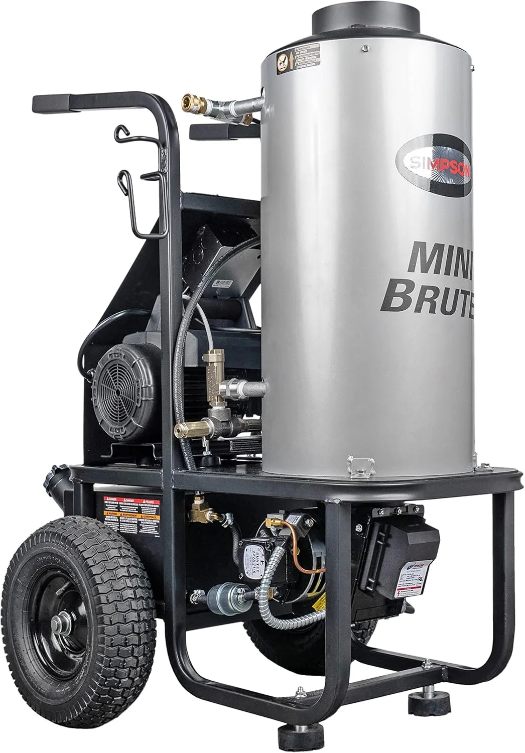 Simpson MB1518 Mini Brute 1500 PSI Hot Water Electric Pressure Washer, 1.8 GPM AAA Plunger Pump, Includes Heat-resistant Spray Gun and Insulated Wand, 4 QC Nozzle Tips, 3/8-in. x 50-ft. Hose