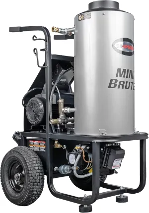Simpson MB1518 Mini Brute 1500 PSI Hot Water Electric Pressure Washer, 1.8 GPM AAA Plunger Pump, Includes Heat-resistant Spray Gun and Insulated Wand, 4 QC Nozzle Tips, 3/8-in. x 50-ft. Hose