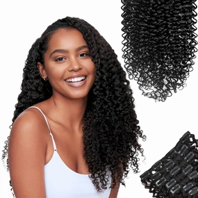 SIYUSI Kinky Curly Clip In Extensions, 3C 4A 100% Brazilian Remy Human Hair Clip Ins, Invisible & Scalp-Friendly, Natural Black Color, 3.52oz, 7Pcs (20 Inch)