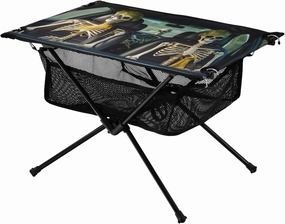 Skeleton Driver Pattern Portable Folding Camping Table, Compact Lightweight Beach Table with Carrying Bag for Outdoor Picnics, BBQs, Camp