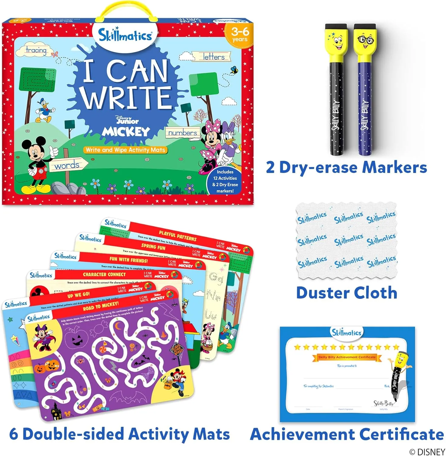 Skillmatics I Can Write Disney Junior Mickey Mouse - Reusable Preschool Learning Activities, Educational Toy and Game, Back to School Supplies, Gifts for Students, Kids, Toddlers Ages 3, 4, 5, 6