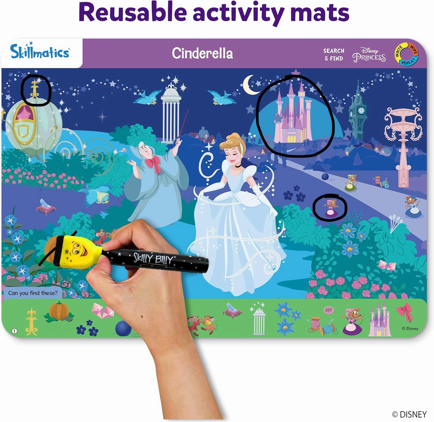 Skillmatics Search and Find Disney Princess Educational Game - Reusable Preschool Learning Activities, Perfect for Toddlers & Kids Who Love Toys, Art & Crafts, Gifts for Boys & Girls Ages 3, 4, 5, 6