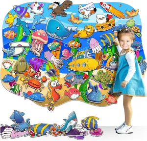 SKOLESK Felt Story Board Set 41x29 inch Flannel Board 75 Pcs Preschool Learning Ocean Themed Toy Interactive Storytelling Teaching Play Activity Kits for Toddlers Kids