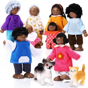 Skylety 10 Pcs Wooden Dollhouse Set of Mini People Figures Dollhouse Dolls Wooden Doll Pretend Play Figures Accessories(Cute Style)