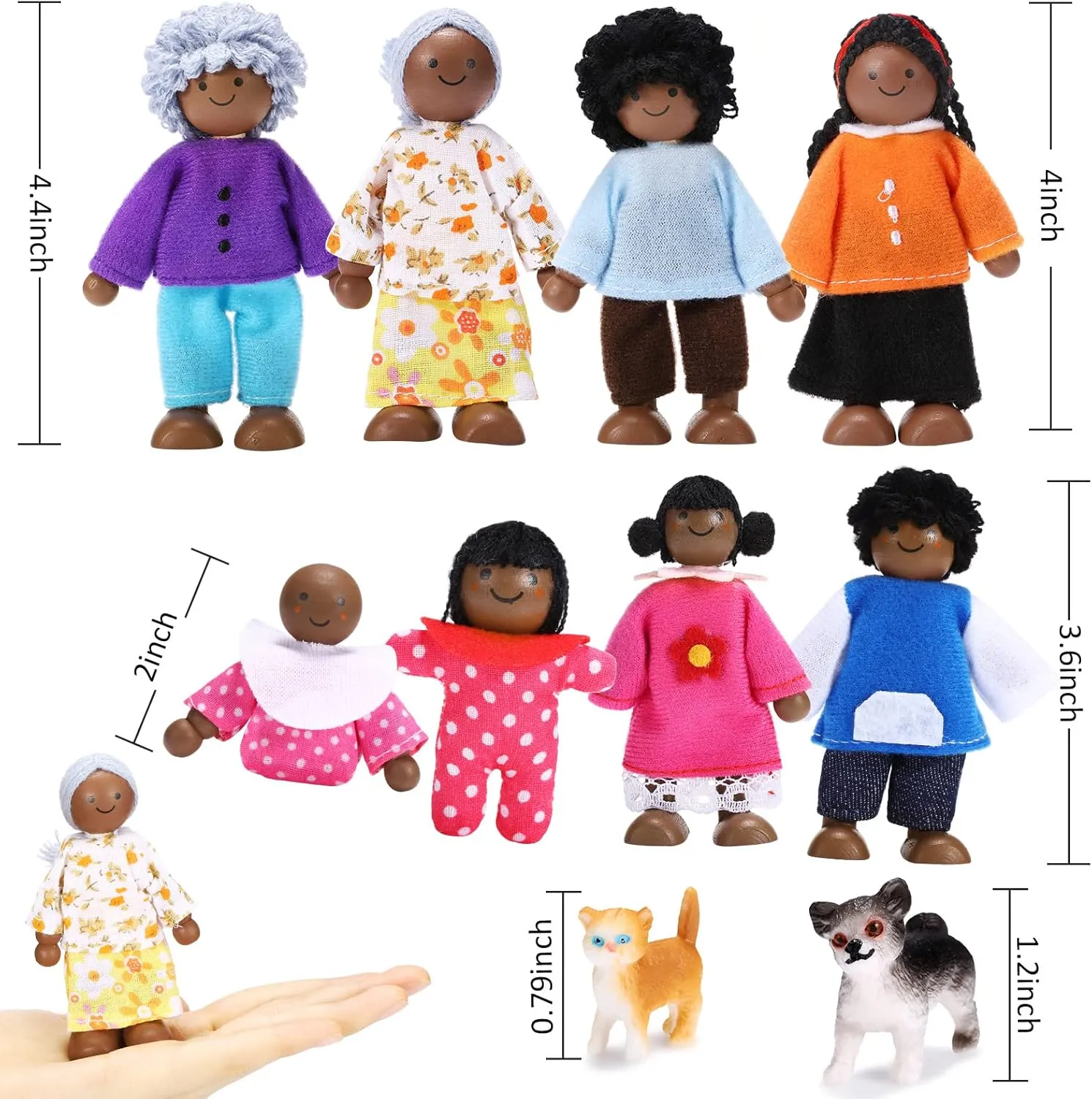 Skylety 10 Pcs Wooden Dollhouse Set of Mini People Figures Dollhouse Dolls Wooden Doll Pretend Play Figures Accessories(Cute Style)