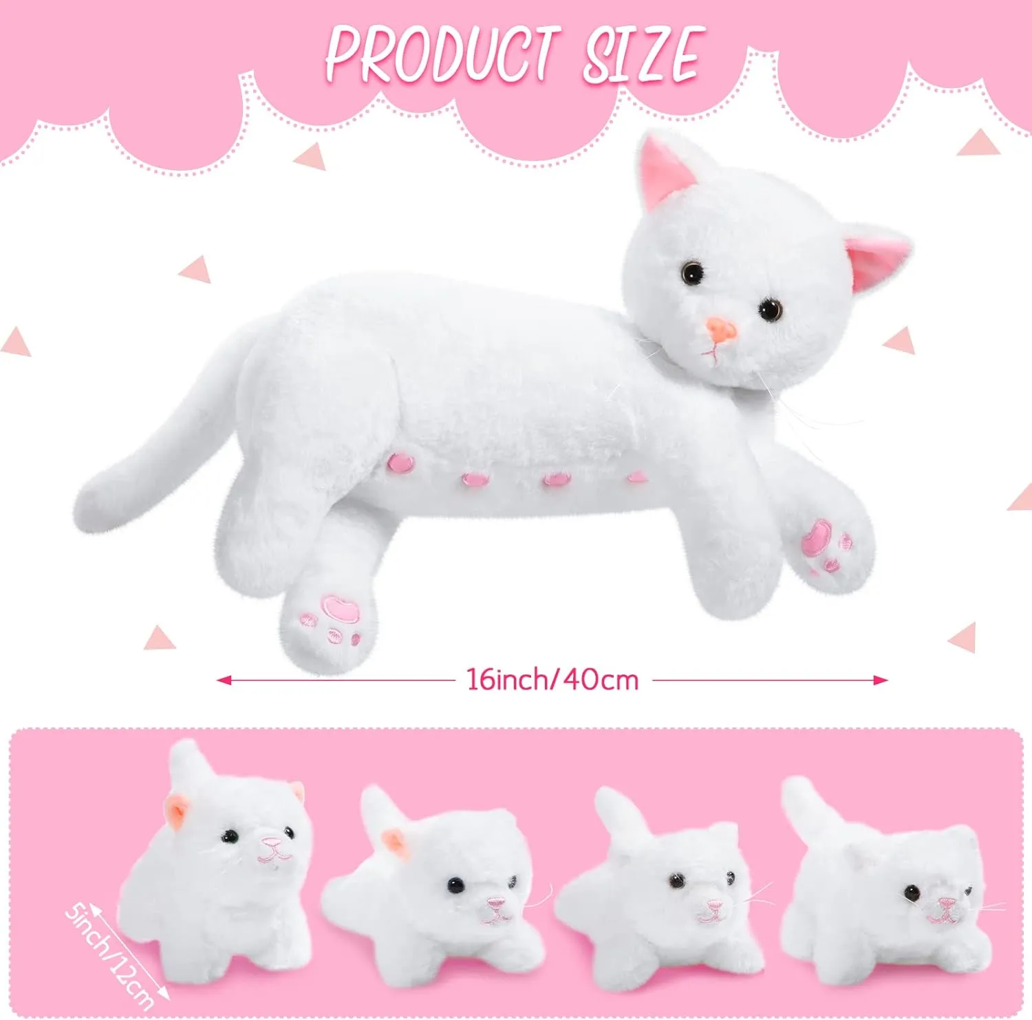 Skylety Nurturing Cat Stuffed Animal with 4 Plush Kittens, Cat Baby Stuffed for Girls and Boys Plushy Mommy Kitty with Baby Kittens for Birthday Party Favors Gifts(Warm Style)