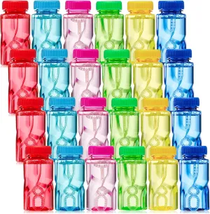 Sloosh 24 Pack Twisted Bubble Bottle with 2 oz Solution Set,6 Color for Kids' Bubble Toys Summer Activity, Easter, and Assortment Party Favors