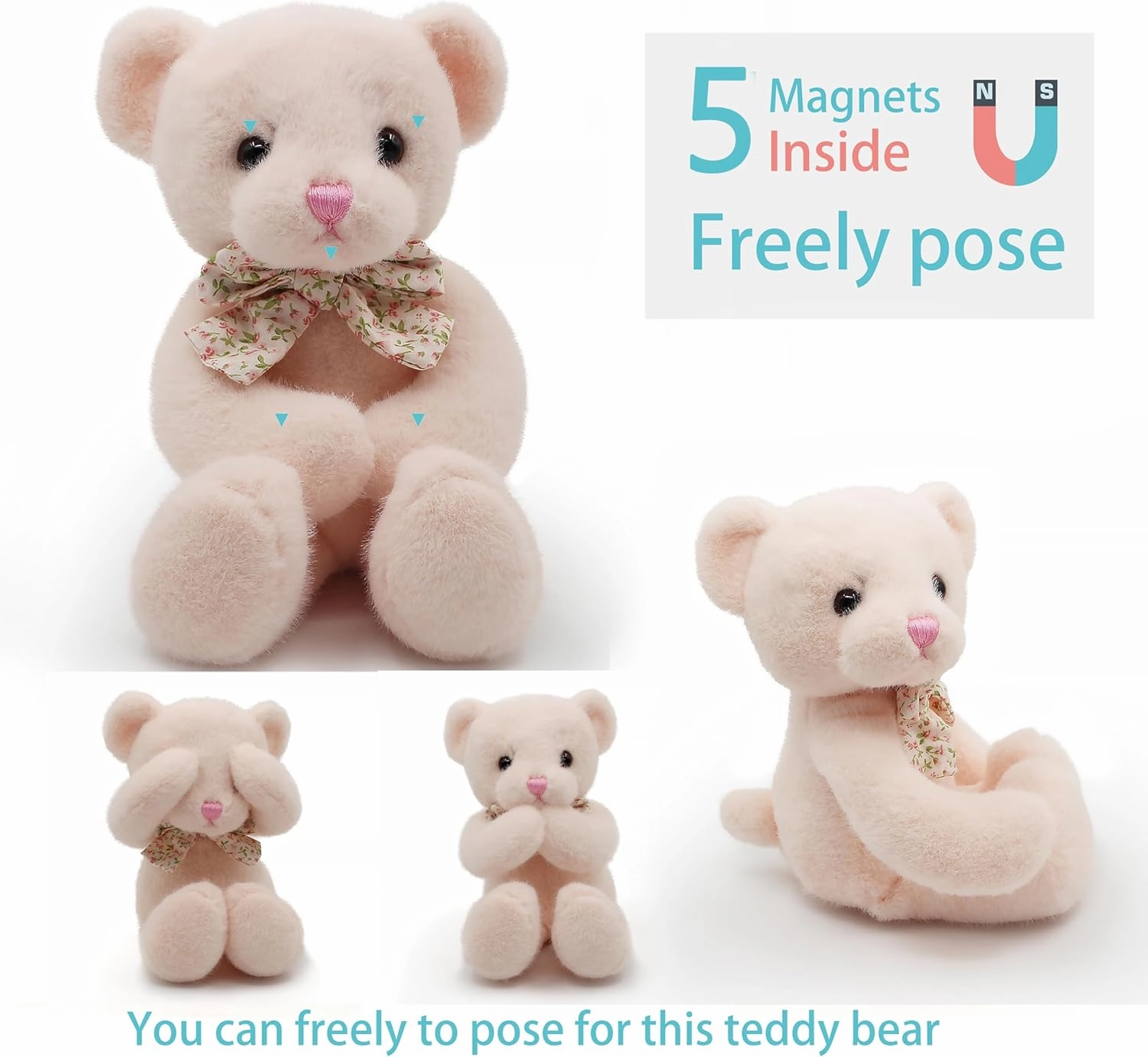 Small Magnet Teddy Bear Stuffed Animal Cute Plush Toy for Girl 12" (Pink)