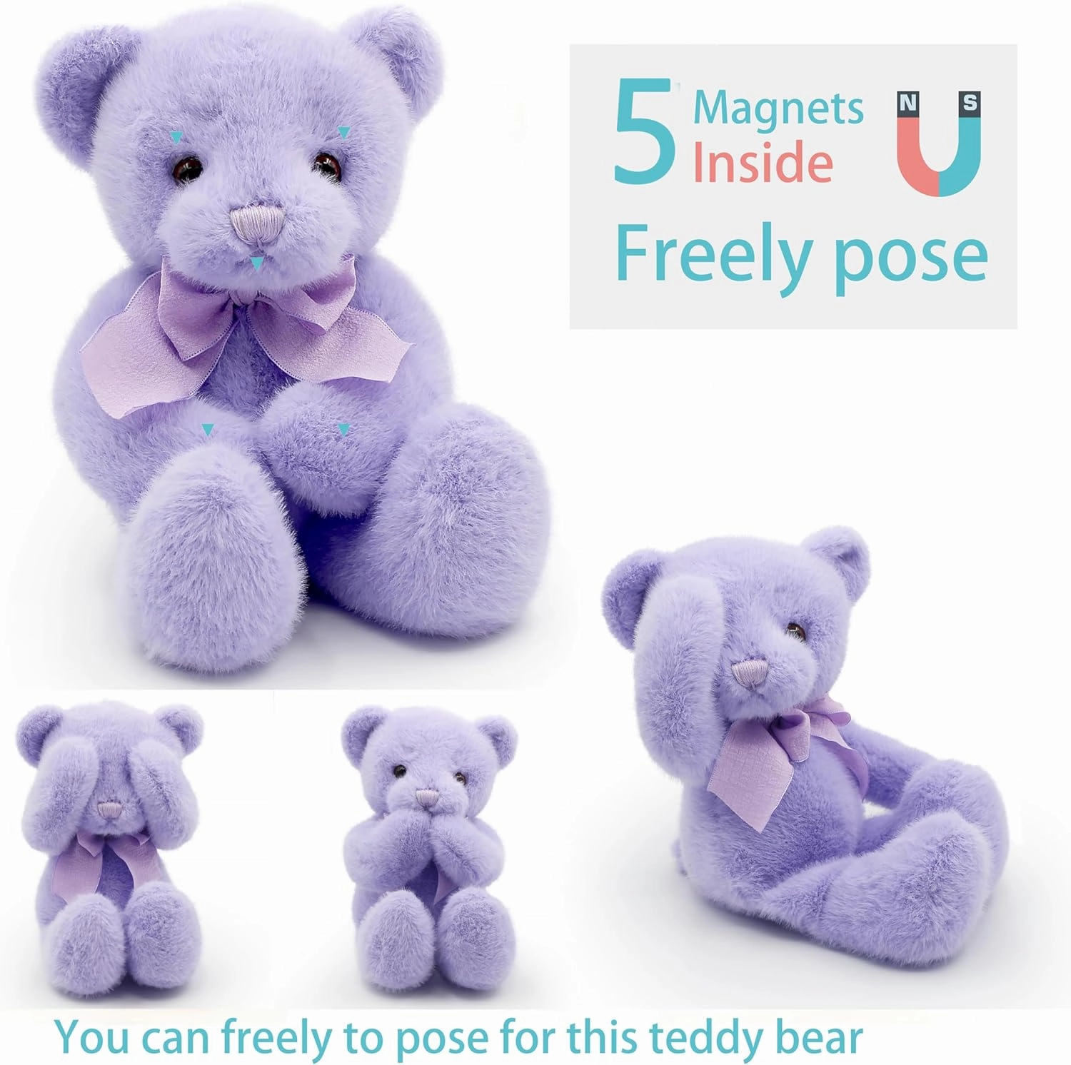Small Magnet Teddy Bear Stuffed Animal Cute Plush Toy for Girl 12" (Purple)