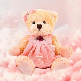 Small Teddy Bear Stuffed Animal in a Dress, Cute Soft Plush Toy, Cuddly Gift for Babies, Boys, Girls on Christmas or Valentine's Day (10 inches, Pink Orange Dress)