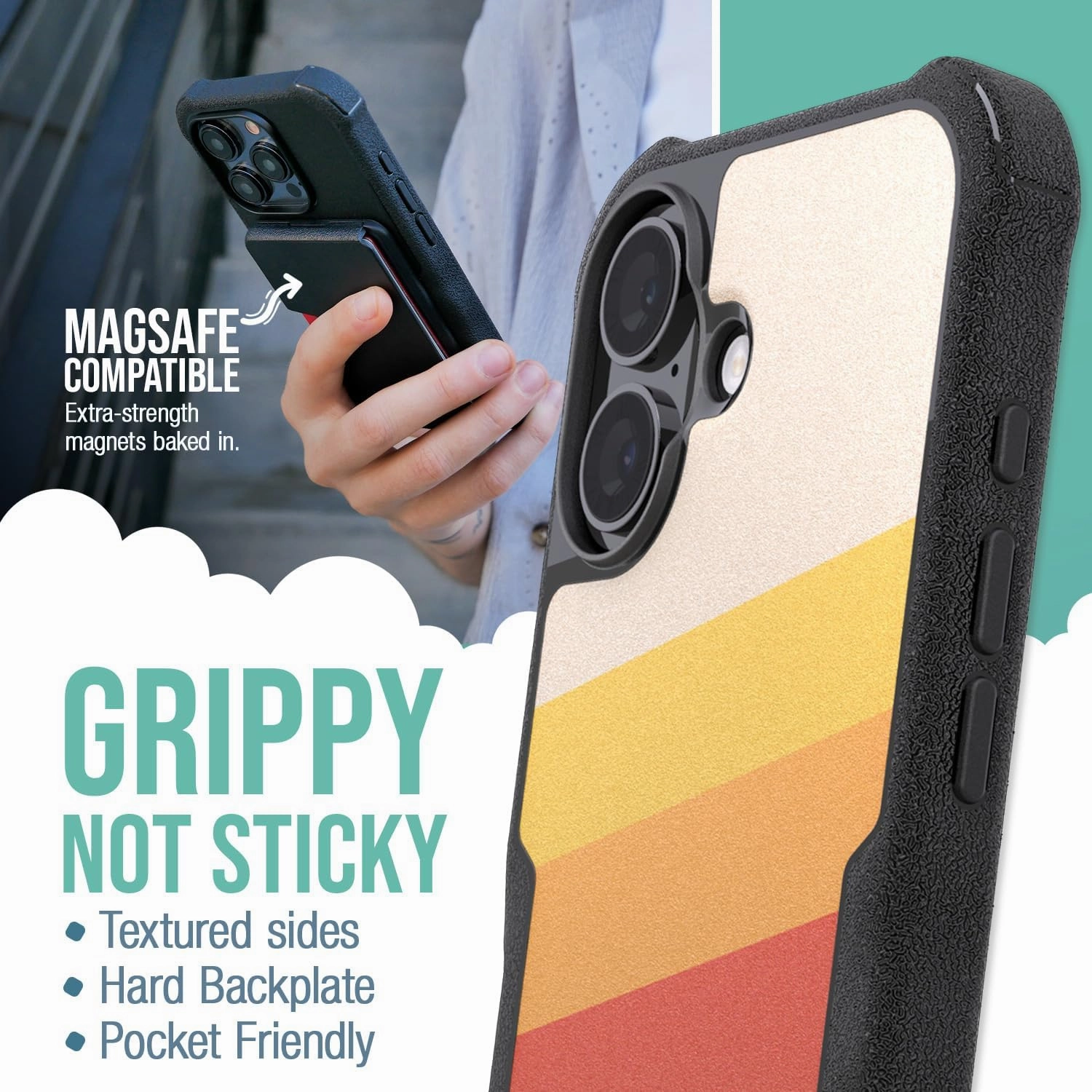 Smartish® iPhone 16 Protective Magnetic Case - Gripzilla Compatible with MagSafe [Rugged   Tough] Heavy Duty Grip Armored Slim Cover w/Drop Tested Protection for Apple iPhone 16 - Striped Up