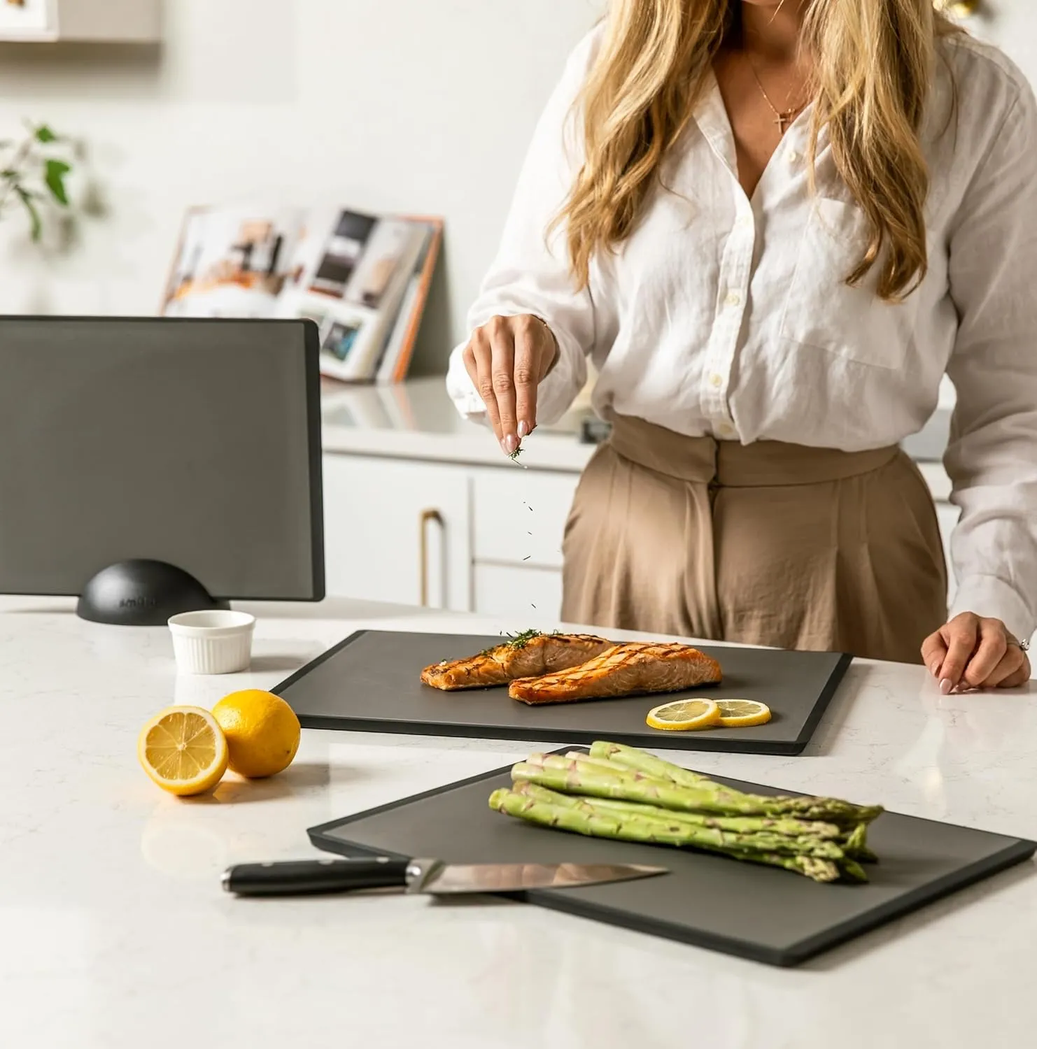 SMIRLY Cutting Boards for Kitchen, 100% BPA-Free Plastic Cutting Boards Set of 3 Large - Small, Dishwasher Safe & Non-Slip, Kitchen Essentials, Dark Gray