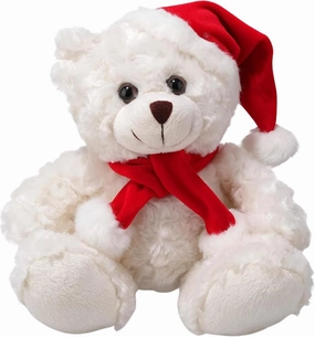 Soft and Hairy Xmas Santa Teddy Bear with Hat & Scarf– Adorable Christmas Stuffed Teddy Bear Animal – Perfect Holiday Toy Gift for Kids & Seniors (Cream, 11 inch)