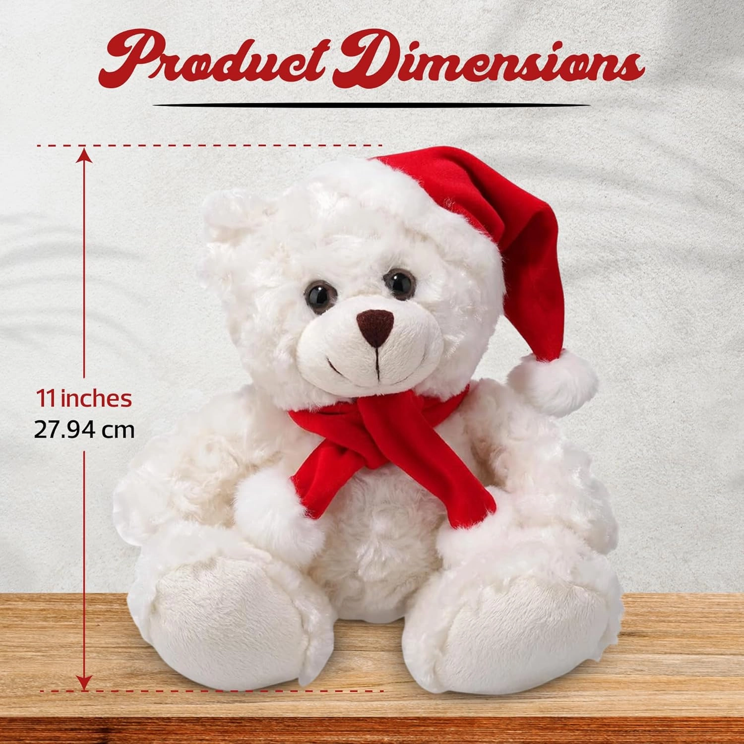 Soft and Hairy Xmas Santa Teddy Bear with Hat & Scarf– Adorable Christmas Stuffed Teddy Bear Animal – Perfect Holiday Toy Gift for Kids & Seniors (Cream, 11 inch)