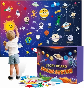 Solar System for Kids | Felt Wall Activities for Children | Montessori Space Planet Toys Game for Kids 3 4 5 6 7 8 40"x30" Felt Mat with 59 Figures Boy Girls Birthday Christmas Educational Gifts