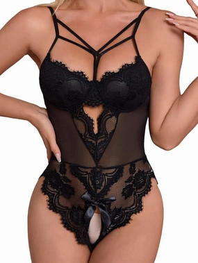 SOLY HUX Women's Floral Lace Cutout Lingerie Bodysuit One Piece Teddy Babydoll