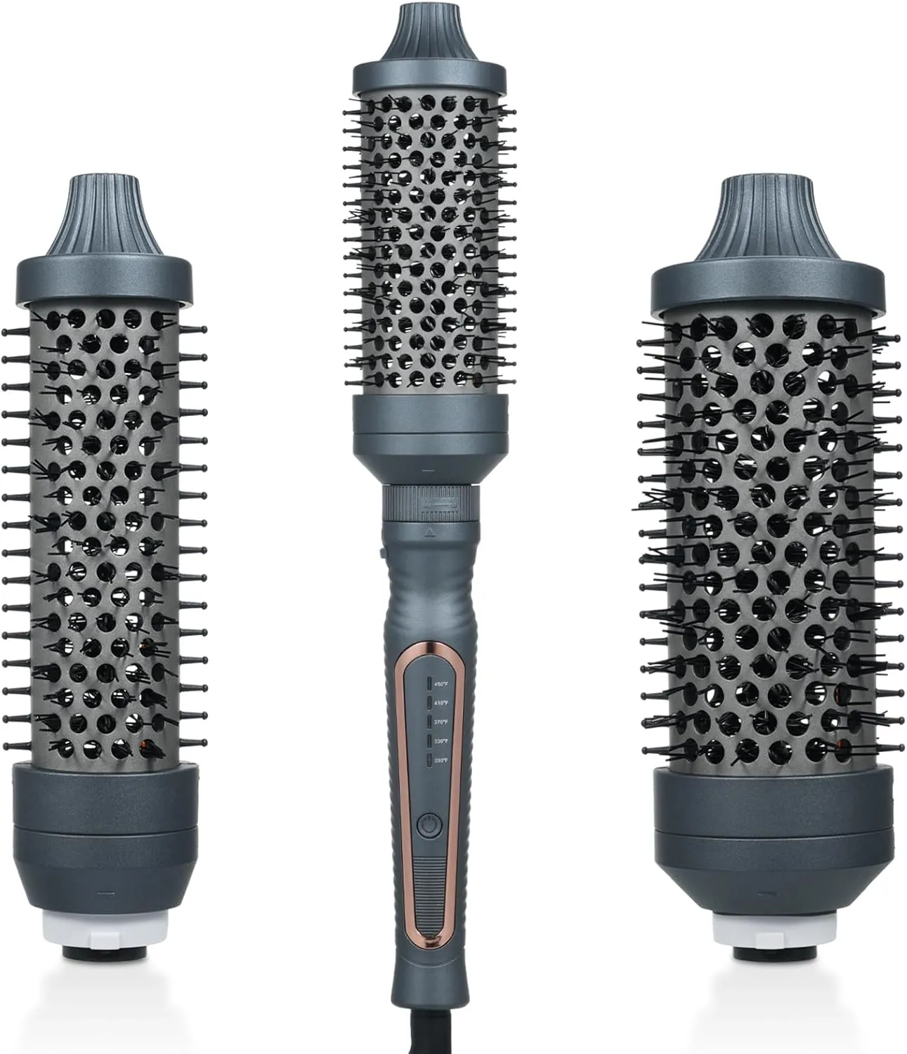 Sonew Thermal Brush Set, 3 in 1 Heated Round Hair Brush Ceramic Hot Barrel Curling Wand for Short to Long Hair, Dual Voltage, Grey
