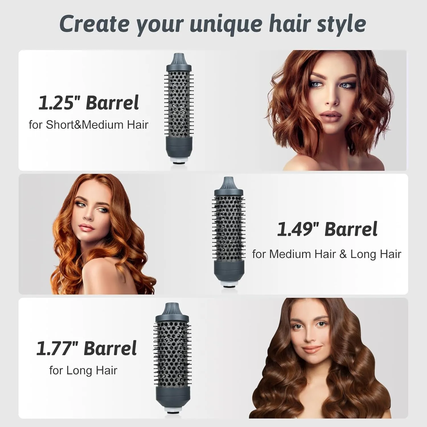 Sonew Thermal Brush Set, 3 in 1 Heated Round Hair Brush Ceramic Hot Barrel Curling Wand for Short to Long Hair, Dual Voltage, Grey