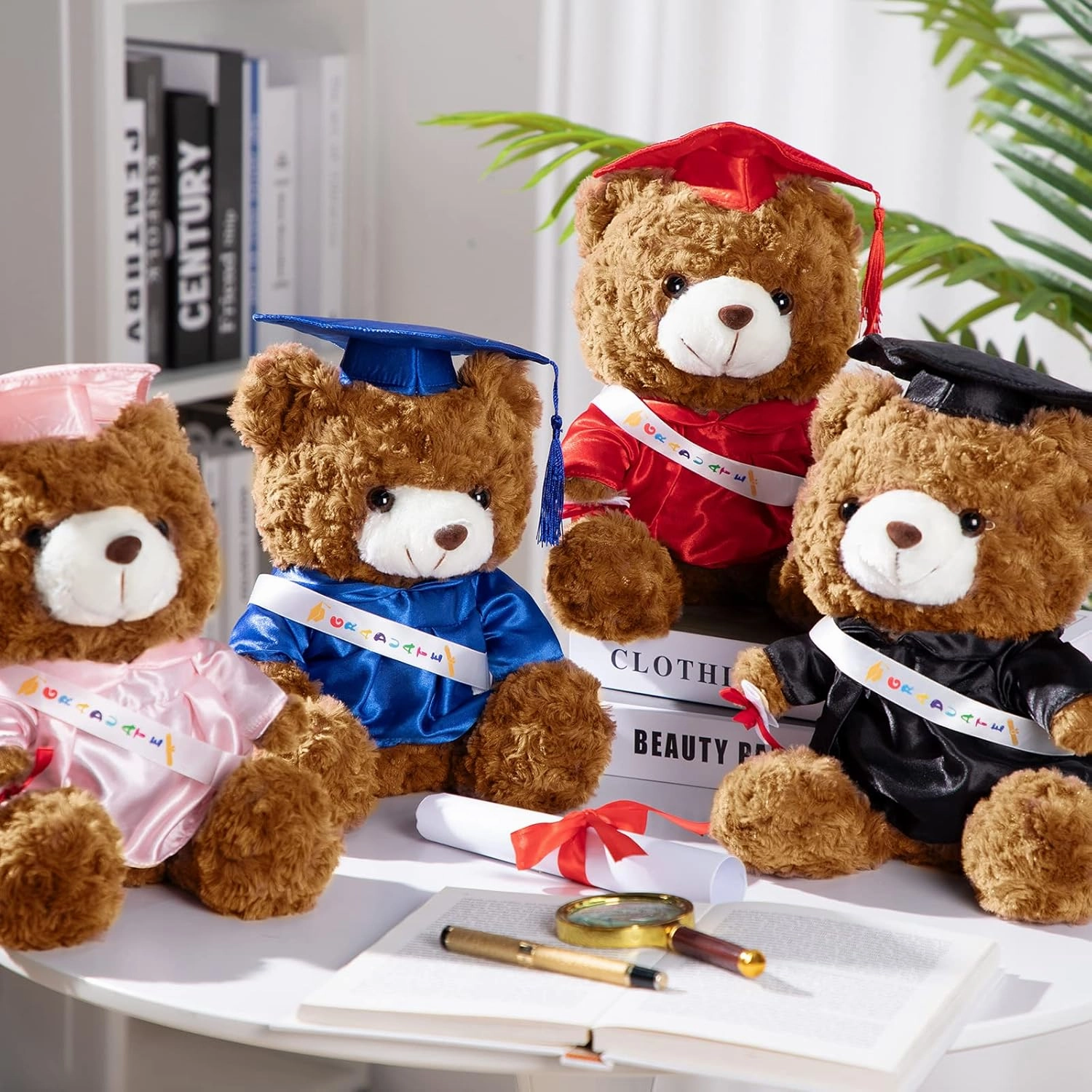 Sotiff 2 Pcs Graduation Plush Bear Class of 2025 Graduation Plush Stuffed Animal Toys Grad Bear with Gown Cap for Kindergarten Elementary School College Grad Gift(12 Inch,Pink)
