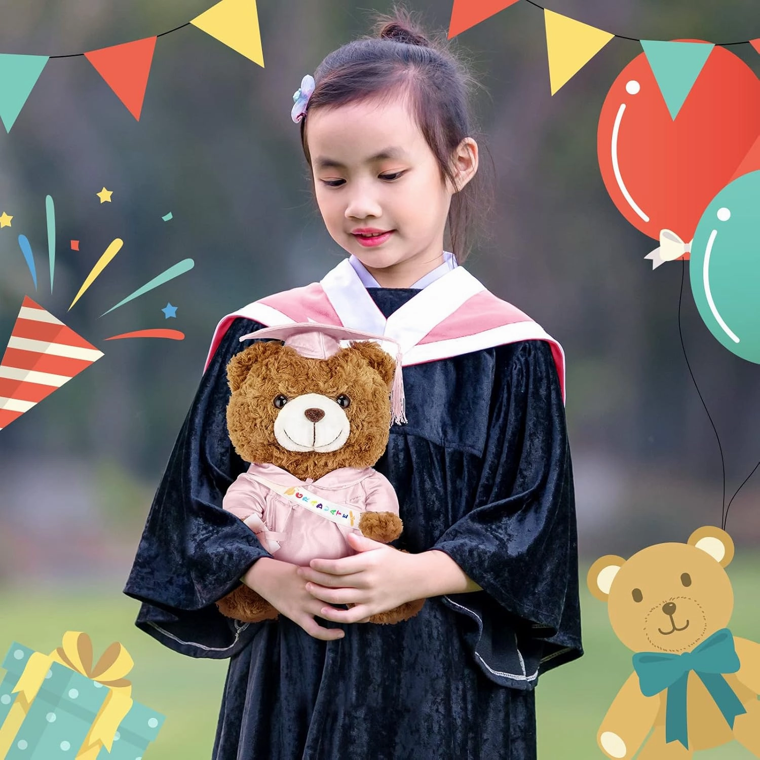 Sotiff 2 Pcs Graduation Plush Bear Class of 2025 Graduation Plush Stuffed Animal Toys Grad Bear with Gown Cap for Kindergarten Elementary School College Grad Gift(12 Inch,Pink)
