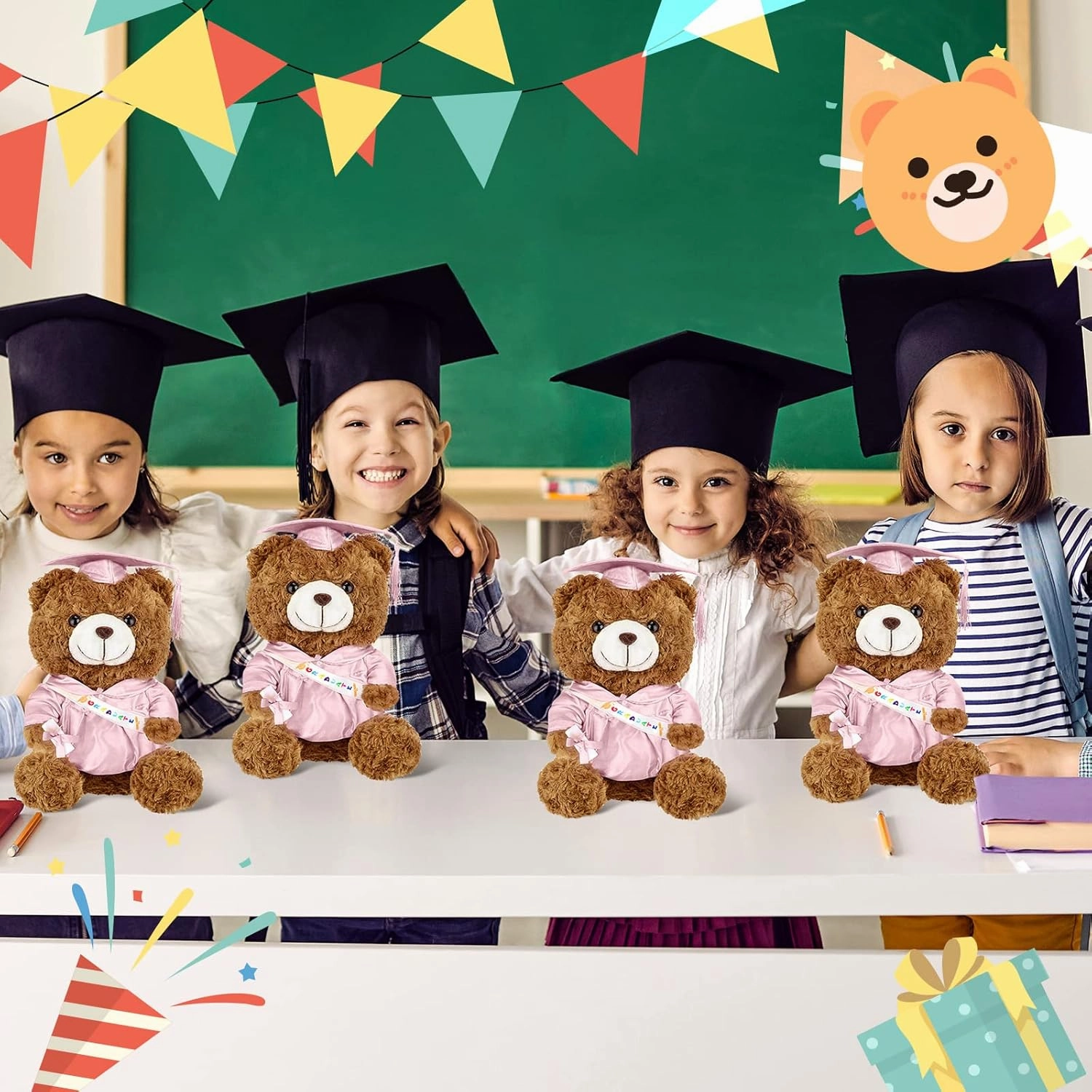 Sotiff 2 Pcs Graduation Plush Bear Class of 2025 Graduation Plush Stuffed Animal Toys Grad Bear with Gown Cap for Kindergarten Elementary School College Grad Gift(12 Inch,Pink)