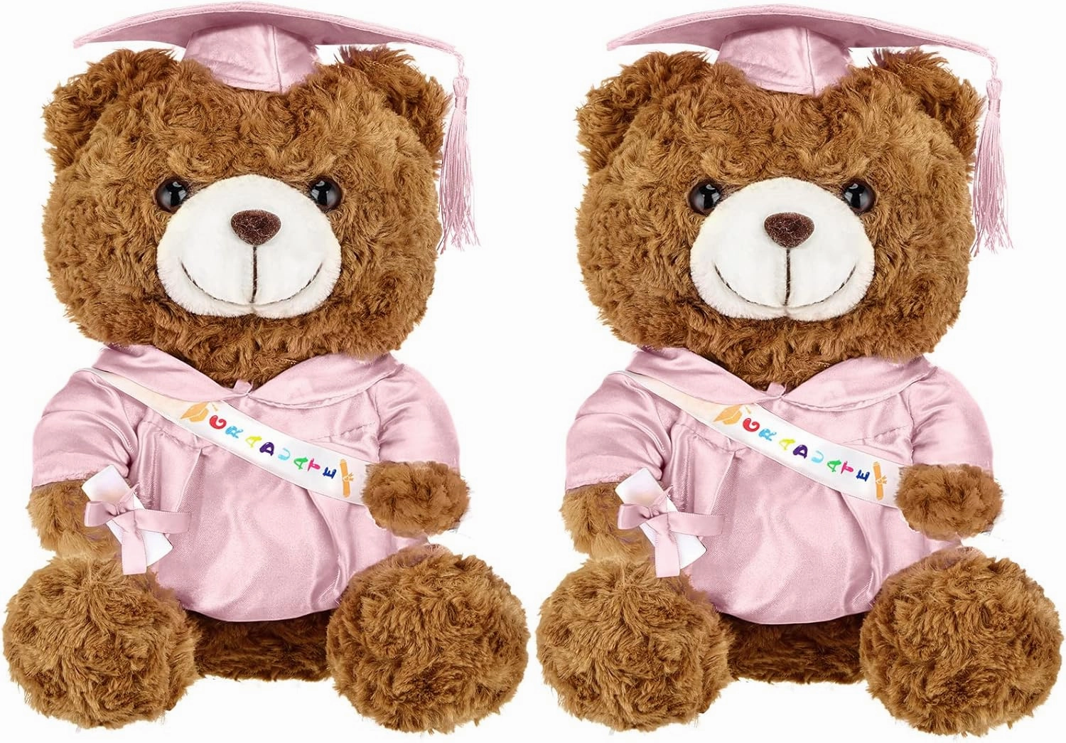 Sotiff 2 Pcs Graduation Plush Bear Class of 2025 Graduation Plush Stuffed Animal Toys Grad Bear with Gown Cap for Kindergarten Elementary School College Grad Gift(12 Inch,Pink)