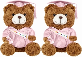 Sotiff 2 Pcs Graduation Plush Bear Class of 2025 Graduation Plush Stuffed Animal Toys Grad Bear with Gown Cap for Kindergarten Elementary School College Grad Gift(12 Inch,Pink)