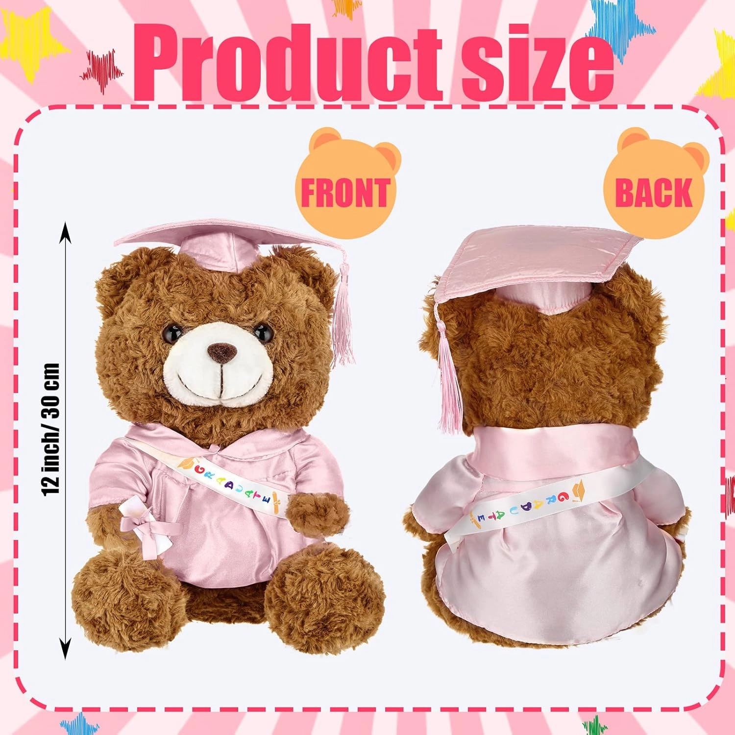 Sotiff 2 Pcs Graduation Plush Bear Class of 2025 Graduation Plush Stuffed Animal Toys Grad Bear with Gown Cap for Kindergarten Elementary School College Grad Gift(12 Inch,Pink)